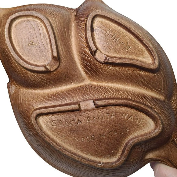 Vintage 1960s - Santa Anita Ware Green Blue Glaze Leaf Divided Nut Snack Dish - Picture 6 of 11